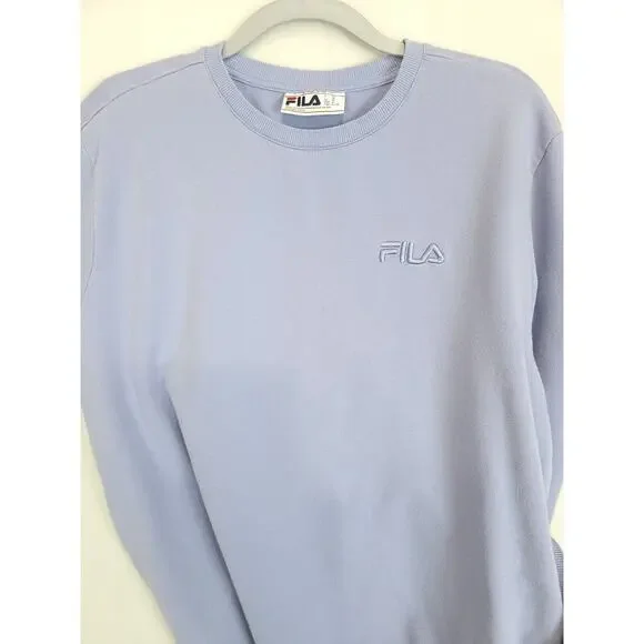 Fila‎ Sweatshirt XL Pullover Long Sleeve Pockets Crewneck Lilac Cotton Logo - Picture 3 of 9
